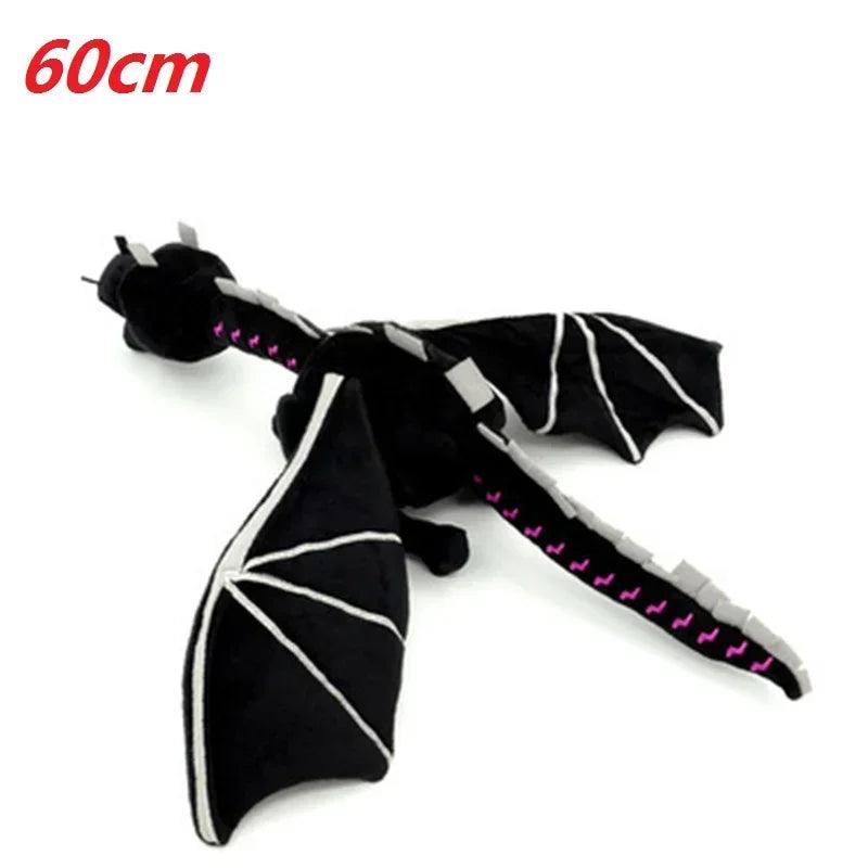 Peluche Minecraft en forme de dragon noir de 60 cm avec des ailes détaillées et des finitions colorées